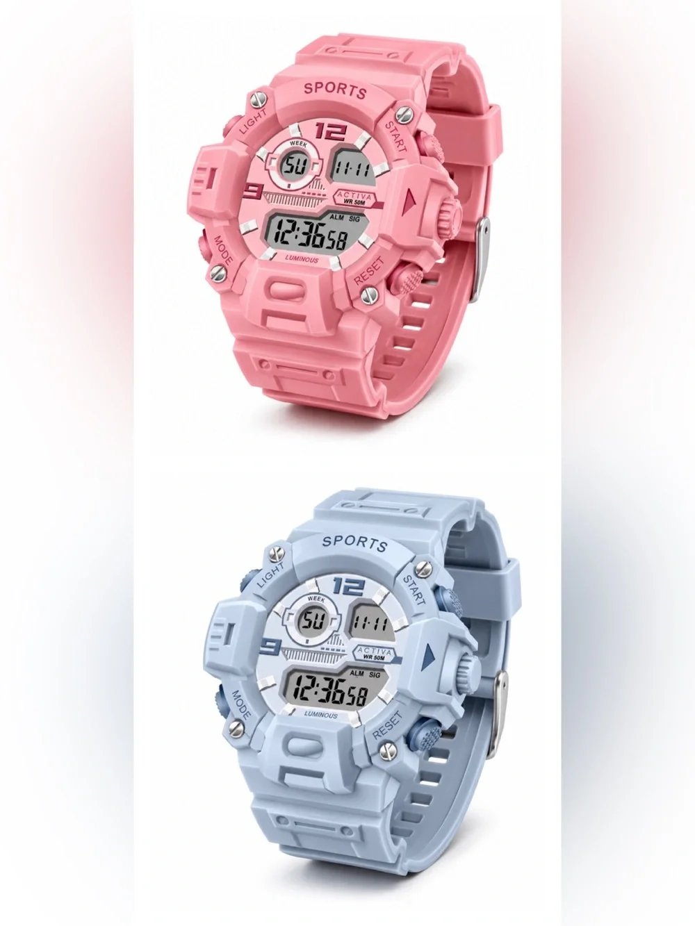 Bundle of Two Activa 42 mm Digital Sports Watches – Bubblegum Pink & Baby Blue